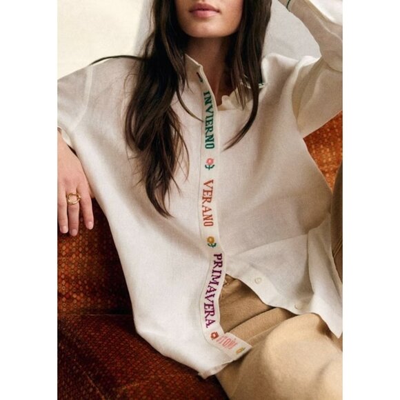Sezane Tops - Sézane x Lucia Vergara Maxima Shirt Ecru with Embroidery-sz 38 (US 6)